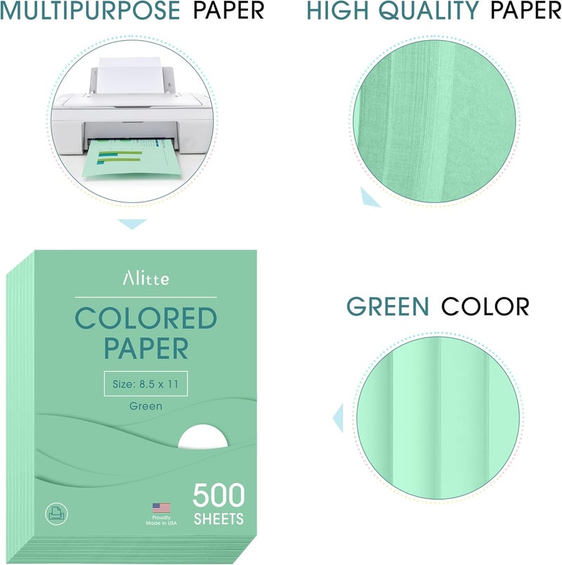 Alitte Colored Paper 500-Sheets - Green Paper, 8.5 x 11 Colored Printer Paper, Arts & Crafts, DIY Projects - School & Office Supplies - Pastel Copy Paper, 1 Ream, Made in the USA - Image 2